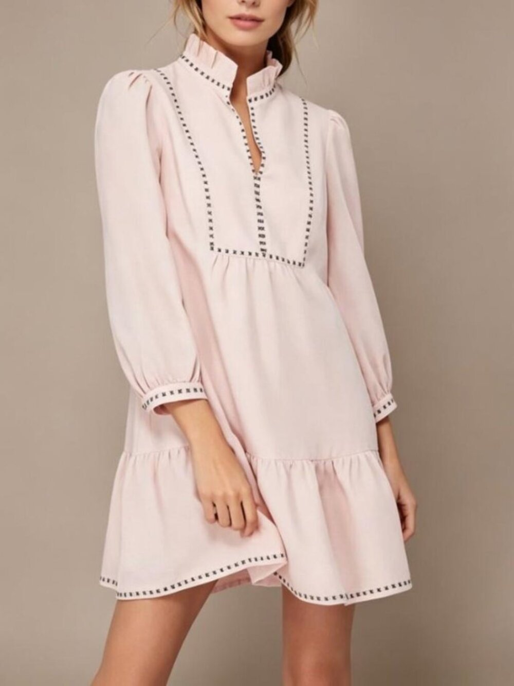Tuckernuck Bermuda Pink Palmerston Dress Long Sleeve Linen Blend Mini embroidery